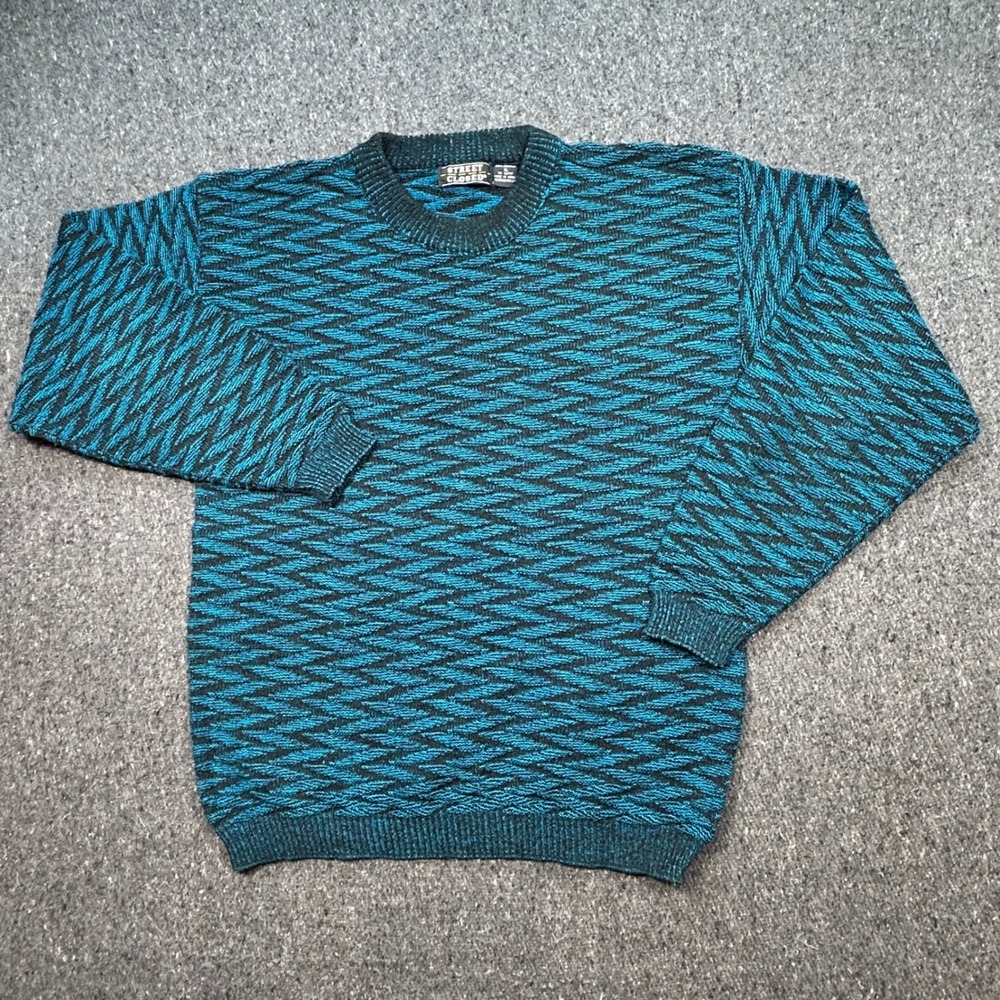 Street Closed Sweater XL Mens Teal Black 90s Grunge Textured‎ Geometric Knit